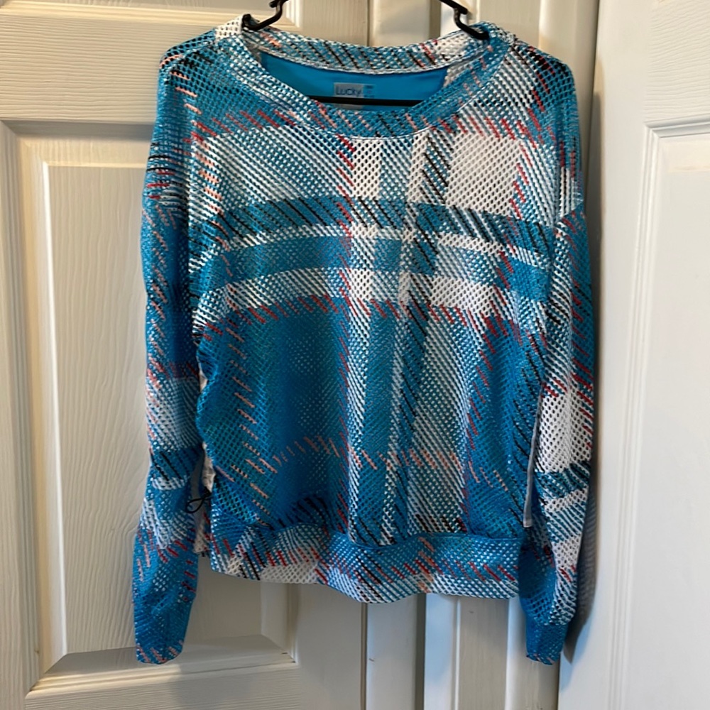 Ladies Lucky in Love mesh pullover top.